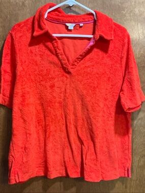 Boden Bright Red Terry Polo Short Sleeve Top